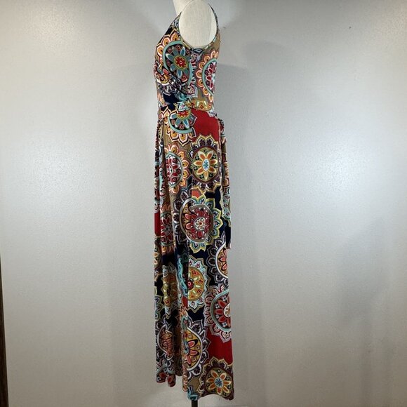Zattcas Womens Size L Multicolor Mandala Print Sleeveless Belted Maxi Dress Boho - Picture 3 of 12